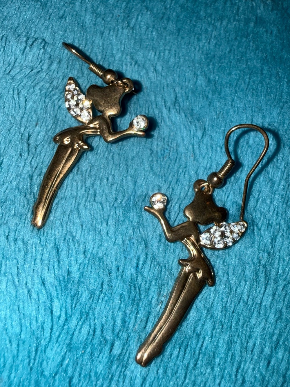 Tinkerbell Fairy gold rhinestone earrings peter pan disney